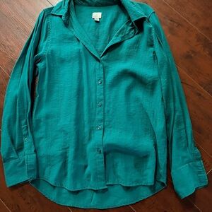 a new day Teal Button-Down Blouse